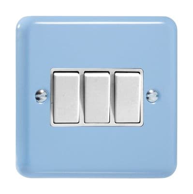 Varilight XY3W.DB Lily Pastel Duck Egg Blue 3 Gang 10A 1 or 2 Way Rocker Light Switch