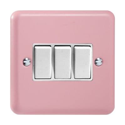 Varilight XY3W.RP Lily Pastel Rose Pink 3 Gang 10A 1 or 2 Way Rocker Light Switch