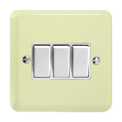 Varilight XY3W.WC Lily Pastel White Chocolate 3 Gang 10A 1 or 2 Way Rocker Light Switch