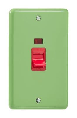 Varilight XY45N.BG Lily Pastel Beryl Green 45A DP Cooker Switch Vertical Twin Plate + Neon