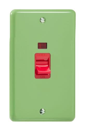 Varilight XY45N.BG Lily Pastel Beryl Green 45A DP Cooker Switch Vertical Twin Plate + Neon