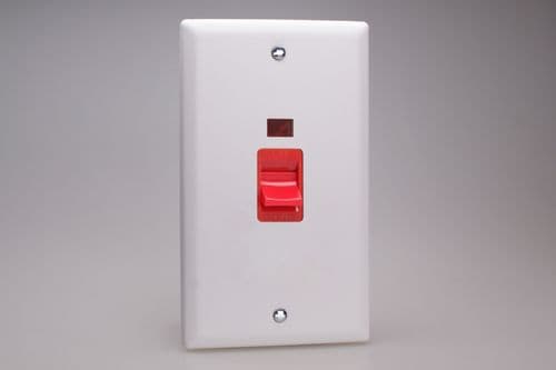 Varilight XY45N.CW Urban Chalk White 45A DP Cooker Switch Vertical Twin Plate + Neon