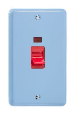 Varilight XY45N.DB Lily Pastel Duck Egg Blue 45A DP Cooker Switch Vertical Twin Plate + Neon