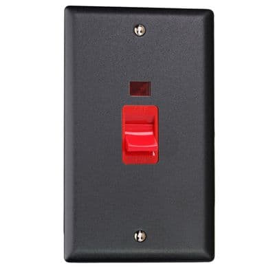 Varilight XY45N.MB Urban Matt Black 45A DP Cooker Switch Vertical Twin Plate + Neon