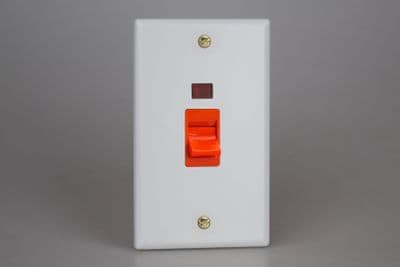 Varilight XY45N.MW Vogue Matt White 45A Cooker Switch + Neon (Vertical Twin Plate)