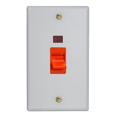 Varilight XY45N.MW Vogue Matt White 45A Cooker Switch + Neon (Vertical Twin Plate)