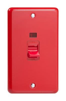 Varilight XY45N.PR Lily Primary Pillar Box Red 45A DP Cooker Switch Vertical Twin Plate + Neon