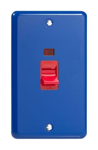 Varilight XY45N.RB Lily Primary Reflex Blue 45A DP Cooker Switch Vertical Twin Plate + Neon