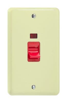 Varilight XY45N.WC Lily Pastel White Chocolate 45A DP Cooker Switch Vertical Twin Plate + Neon