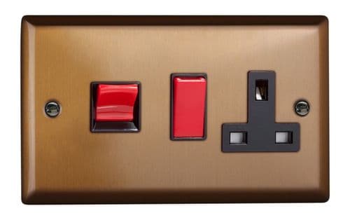 Varilight XY45PB.BZ Urban Brushed Bronze 45A DP Cooker Switch + 13A Switched Socket
