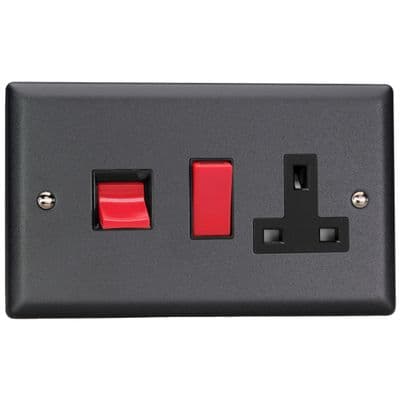 Varilight XY45PB.MB Urban Matt Black 45A DP Cooker Switch + 13A Switched Socket
