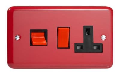 Varilight XY45PB.PR Lily Primary Pillar Box Red 45A DP Cooker Switch + 13A Switched Socket