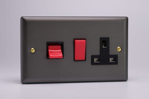 Varilight XY45PB.SL Vogue Slate 45A DP Cooker Switch + 13A Switched Socket