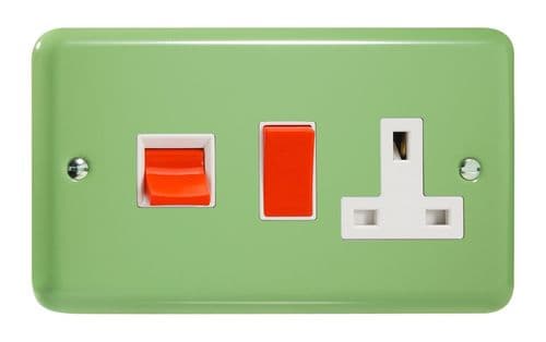 Varilight XY45PW.BG Lily Pastel Beryl Green 45A DP Cooker Switch + 13A Switched Socket