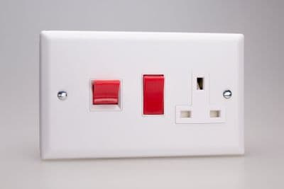 Varilight XY45PW.CW Urban Chalk White 45A DP Cooker Switch + 13A Switched Socket