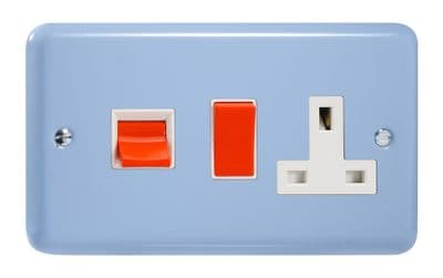 Varilight XY45PW.DB Lily Pastel Duck Egg Blue 45A DP Cooker Switch + 13A Switched Socket