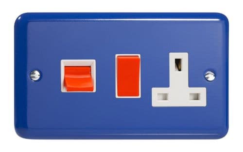 Varilight XY45PW.RB Lily Primary Reflex Blue 45A DP Cooker Switch + 13A Switched Socket