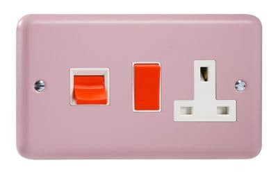 Varilight XY45PW.RP Lily Pastel Rose Pink 45A DP Cooker Switch + 13A Switched Socket