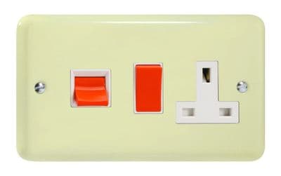Varilight XY45PW.WC Lily Pastel White Chocolate 45A DP Cooker Switch + 13A Switched Socket