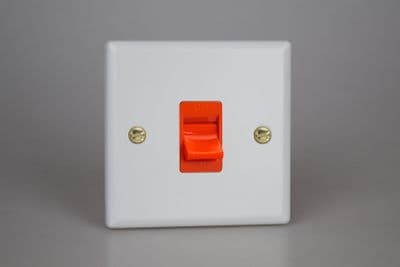 Varilight XY45S.MW Vogue Matt White 45A Cooker Switch (Single Plate, Red Rocker)