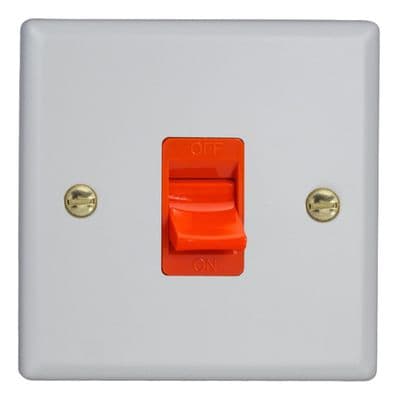 Varilight XY45S.MW Vogue Matt White 45A Cooker Switch (Single Plate, Red Rocker)