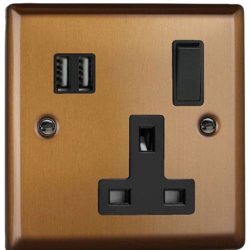 Varilight XY4U2SB.BZ Urban Brushed Bronze 1 Gang 13A Single Switched Plug Socket With USB