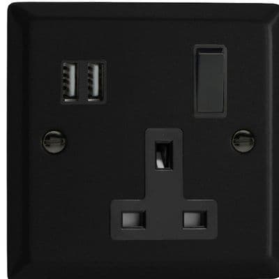 Varilight XY4U2SB.MB Urban Matt Black 1 Gang 13A Single Switched Plug Socket With USB