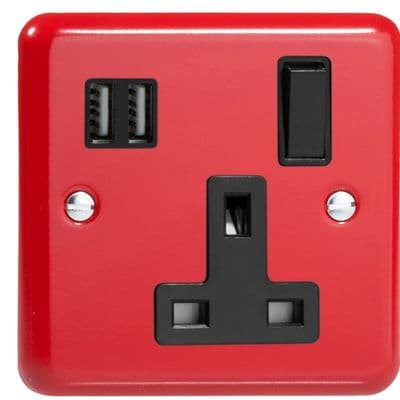 Varilight XY4U2SB.PR Pillar Box Red 1 Gang 13A Socket 2 x 17W USB A