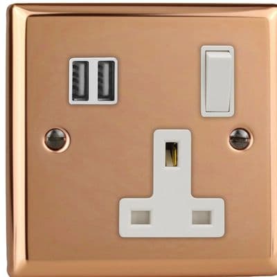 Varilight XY4U2SW.CU Urban Polished Copper 1 Gang 13A Single Switched Plug Socket With USB