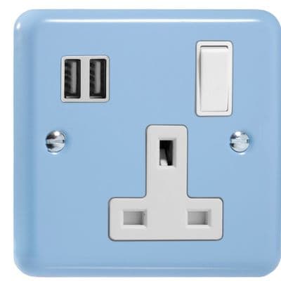 Varilight XY4U2SW.DB Duck Egg Blue 1 Gang 13A Socket 2 x 17W USB A