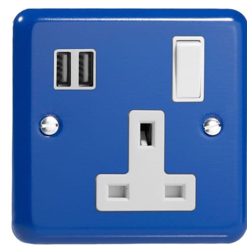 Varilight XY4U2SW.RB Reflex Blue 1 Gang 13A Switched Socket 2 x 17W USB A