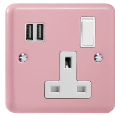 Varilight XY4U2SW.RP Rose Pink 1 Gang 13A Switched Socket 2 x 17W USB A