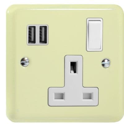 Varilight XY4U2SW.WC White Chocolate 1 Gang 13A Switched Socket 2 x 17W USB A