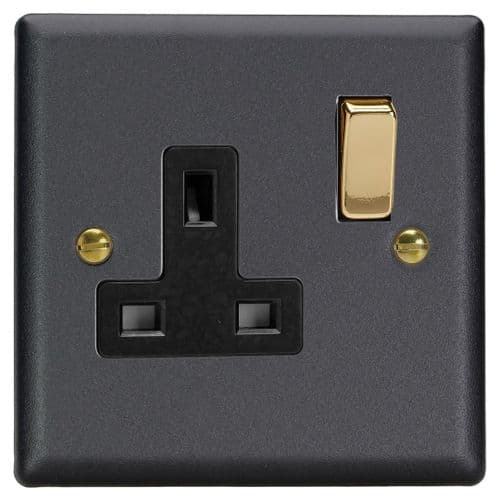 Varilight XY4VB.MB Vogue Matt Black 1 Gang 13A Double Pole Switched Socket