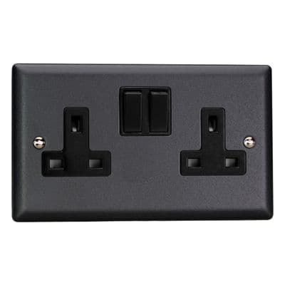 Varilight XY5B.MB Urban Matt Black 2 Gang Double 13A Switched Plug Socket