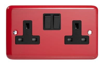 Varilight XY5B.PR Lily Primary Pillar Box Red 2 Gang Double 13A Switched Plug Socket