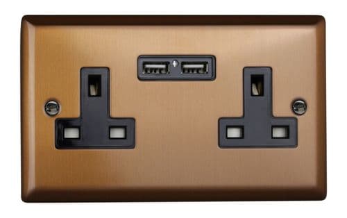 Varilight XY5U2B.BZ Urban Brushed Bronze 2 Gang Double 13A Unswitched Plug Socket 2.1A USB