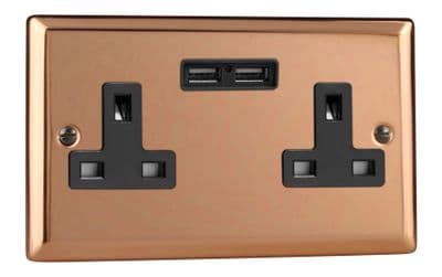 Varilight XY5U2B.CU Urban Polished Copper 2 Gang Double 13A Unswitched Plug Socket 2.1A USB