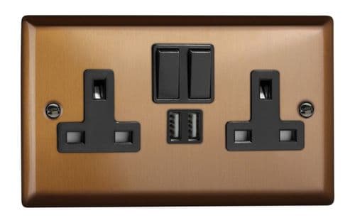 Varilight XY5U2SB.BZ Urban Brushed Bronze 2 Gang Double 13A Switched Plug Socket 2.1A USB