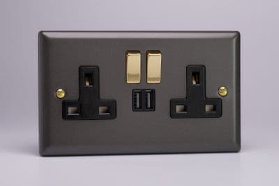 Varilight XY5U2SVB.SL Vogue Slate 2 Gang 13A Single Pole Switched USB Socket