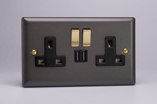 Varilight XY5U2SVB.SL Vogue Slate 2 Gang 13A Single Pole Switched USB Socket