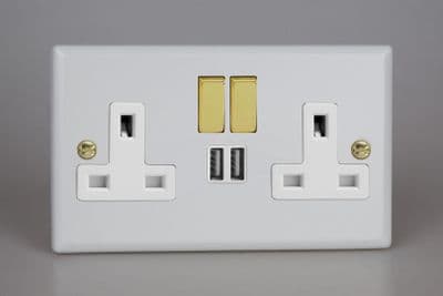 Varilight XY5U2SVW.MW Vogue Matt White 2 Gang 13A Single Pole Switched USB Socket