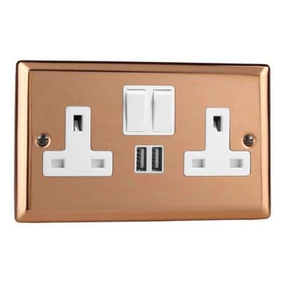 Varilight XY5U2SW.CU Urban Polished Copper 2 Gang Double 13A Switched Plug Socket 2.1A USB