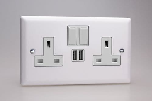 Varilight XY5U2SW.CW Urban Chalk White 2 Gang Double 13A Switched Plug Socket 2.1A USB