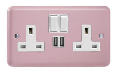 Varilight XY5U2SW.RP Lily Pastel Rose Pink 2 Gang Double 13A Switched Plug Socket 2.1A USB