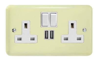 Varilight XY5U2SW.WC Lily Pastel White Chocolate 2 Gang Double 13A Switched Plug Socket 2.1A USB