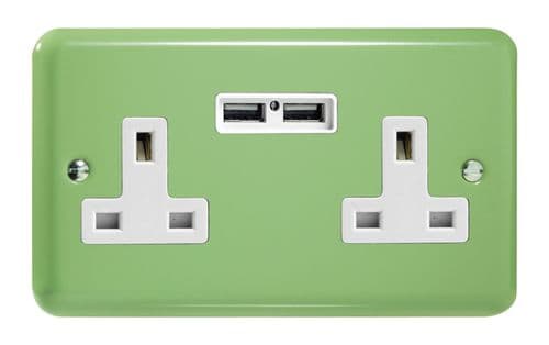 Varilight XY5U2W.BG Lily Pastel Beryl Green 2 Gang Double 13A Unswitched Plug Socket 2.1A USB