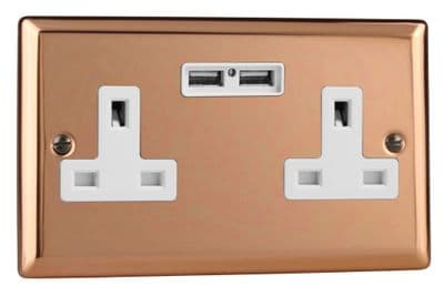 Varilight XY5U2W.CU Urban Polished Copper 2 Gang Double 13A Unswitched Plug Socket 2.1A USB
