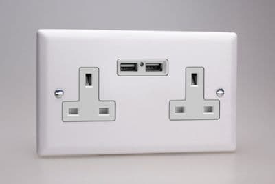 Varilight XY5U2W.CW Urban Chalk White 2 Gang 13A Unswitched Socket + 2 5V DC 2100mA USB Charger