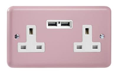 Varilight XY5U2W.RP Lily Pastel Rose Pink 2 Gang Double 13A Unswitched Plug Socket 2.1A USB